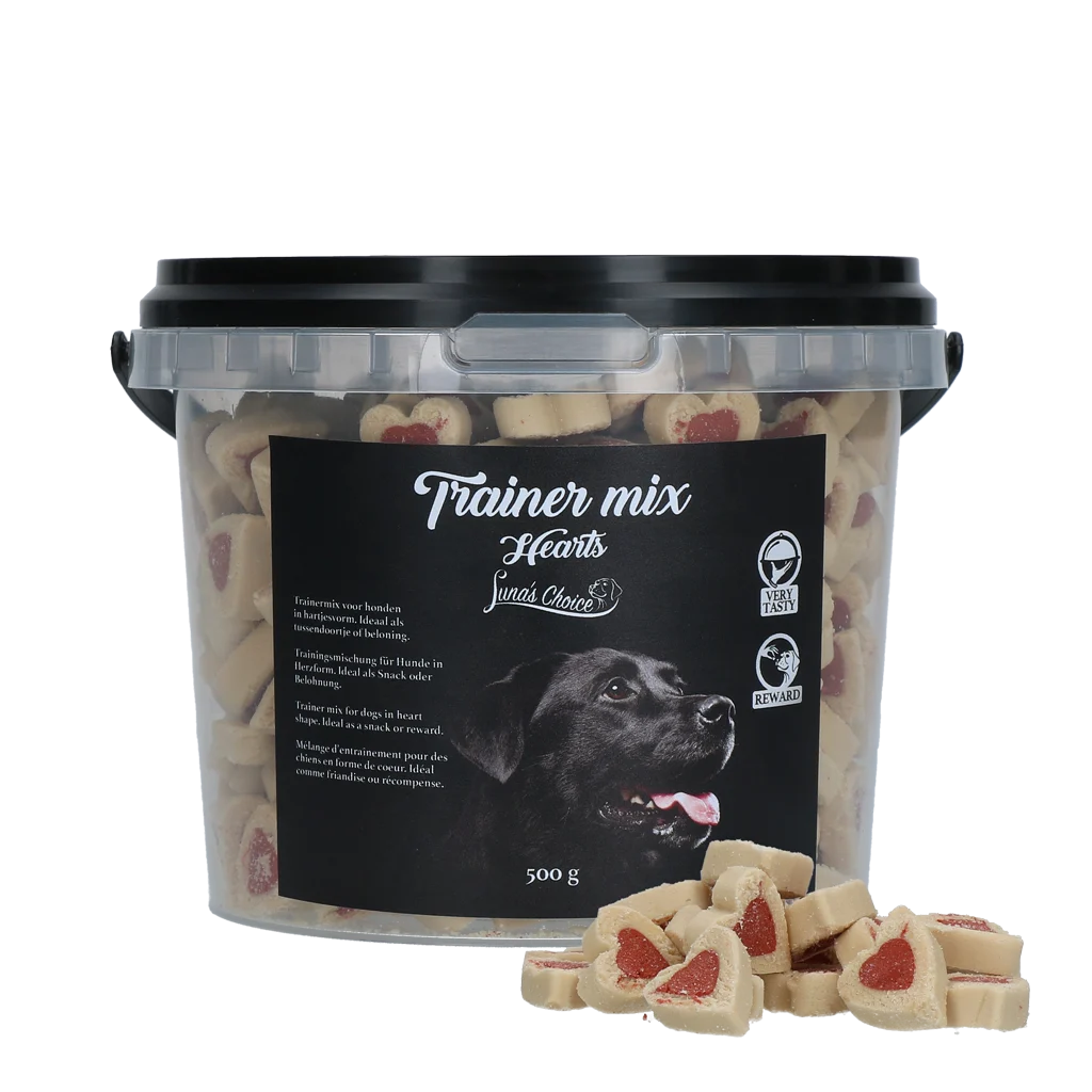 Recompense pentru dresaj cu carne și somon, inimioare, 500 g – Luna's Choice Trainer Mix Hartjes - imagine 1