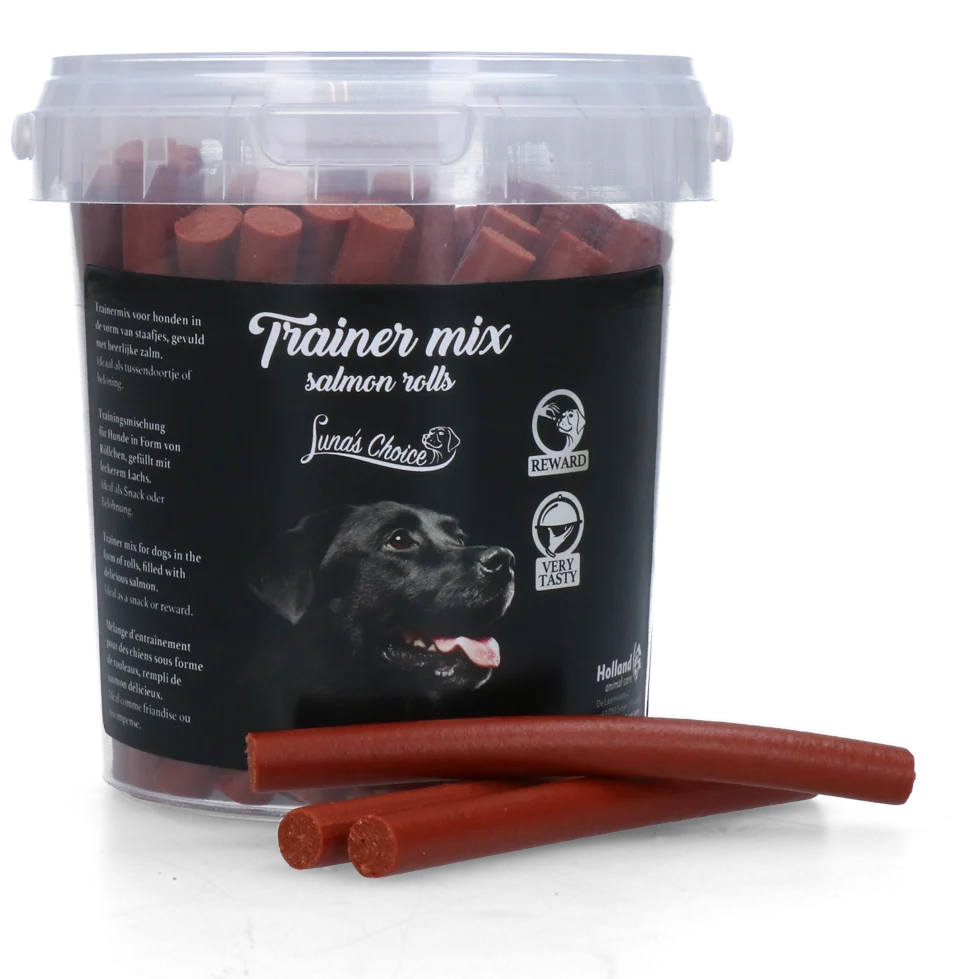 Batoane cu somon pentru câini, moi, 11 cm, 500 g – Luna's Choice Trainer Mix Zalmstaafjes - imagine 1
