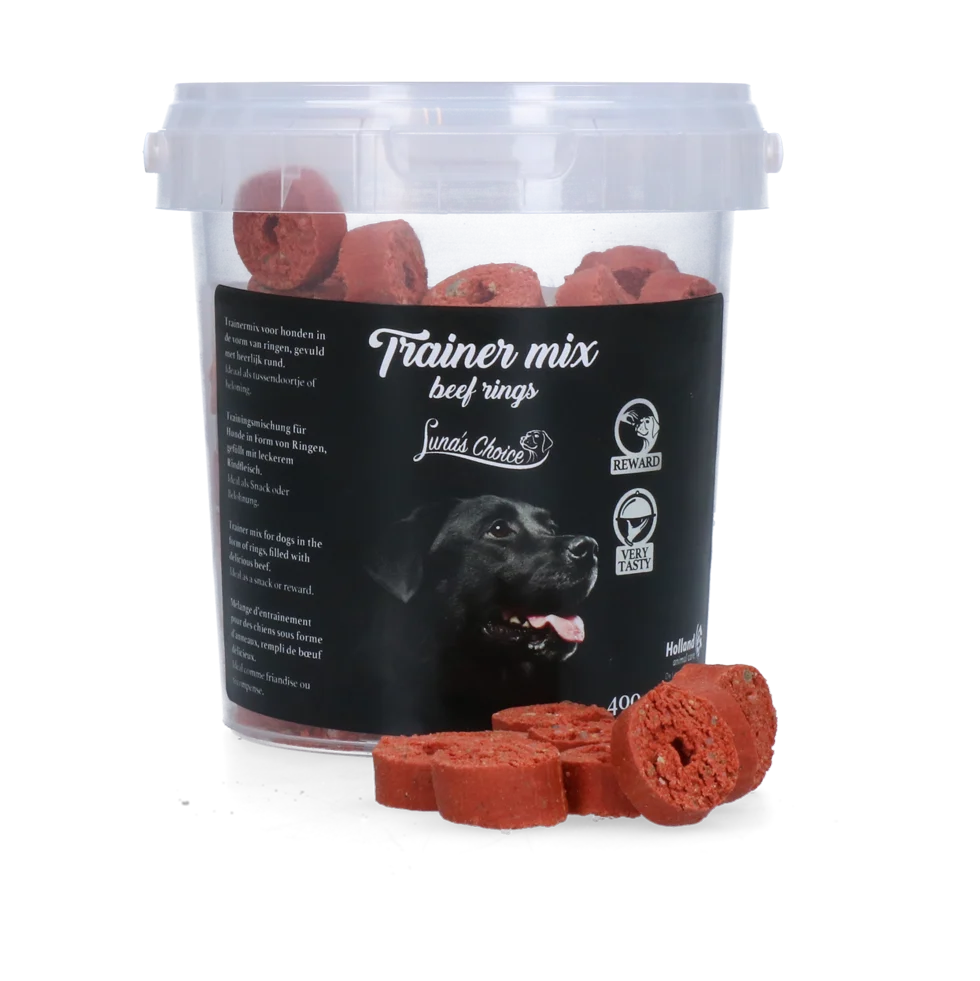 Recompense pentru dresaj cu vită, inele moi, 400 g – Luna's Choice Trainer Mix inele cu vită - imagine 1