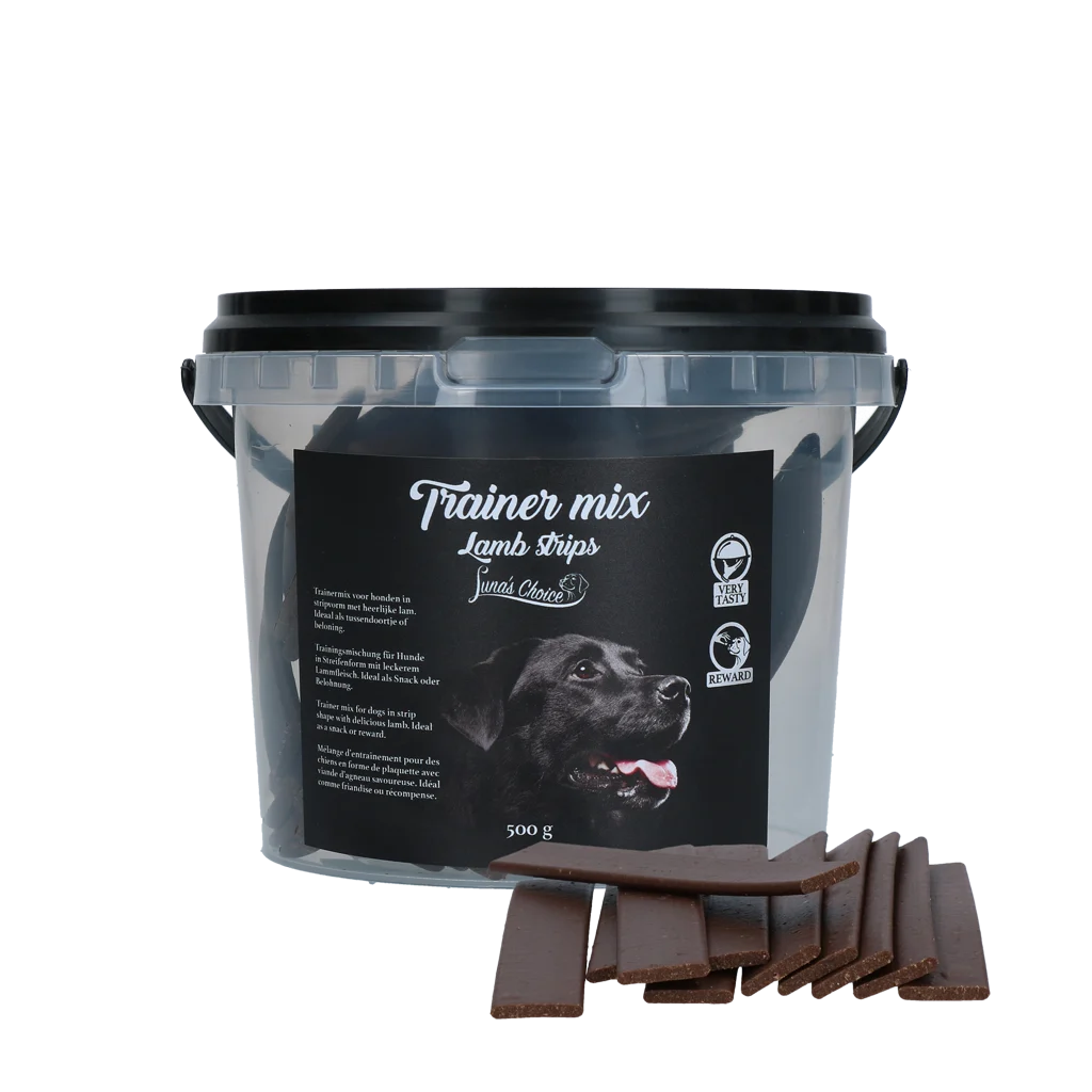 LUNA0052.png Recompense pentru dresaj cu miel, fâșii moi, 500 g – Luna's Choice Trainer Mix Lamb Strips - imagine 1