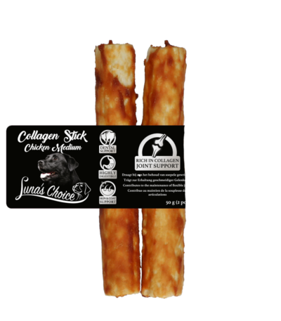 Baton de ros pentru câini cu pui, M, 12,5 x 2,5 cm – Luna's Choice Collagen Chews Stick