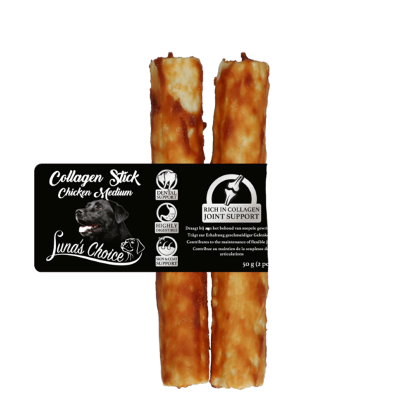 Baton de ros pentru câini cu pui, M, 12,5 x 2,5 cm – Luna's Choice Collagen Chews Stick