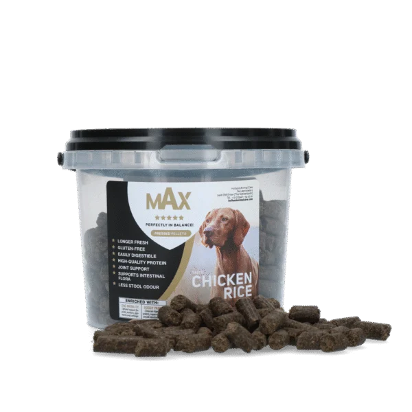 Hrană presată pentru câini cu pui și orez, 400 g – Max Adult Crochete presate cu pui și orez