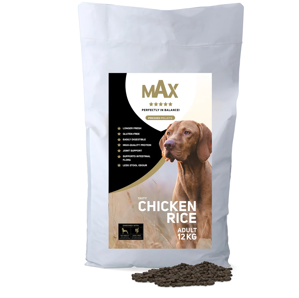 Hrană presată pentru câini cu pui și orez, 12 kg – Max Adult Geperste Brokken Kip & Rijst - imagine 1
