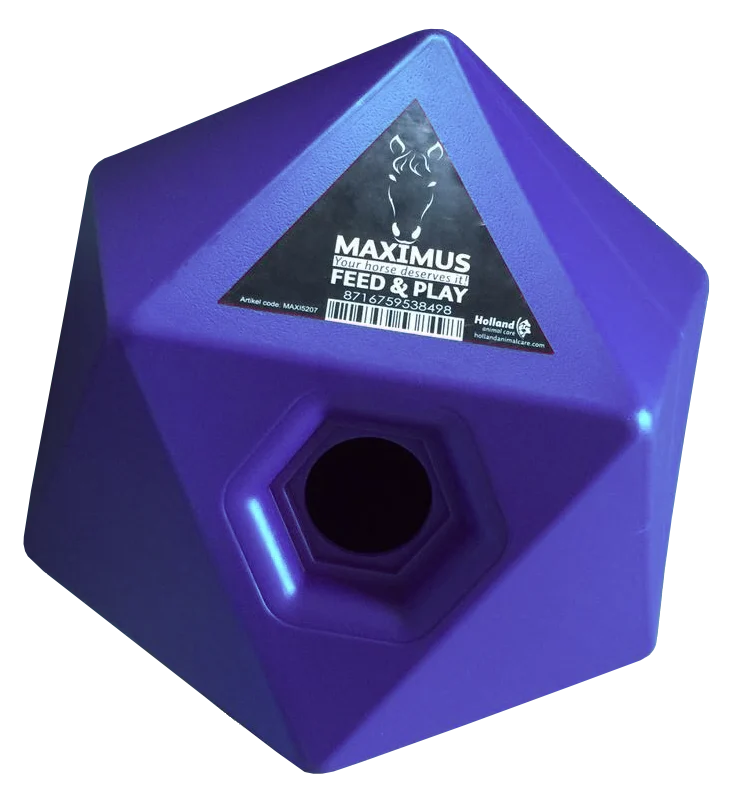 Cub interactiv de hrănire pentru cai, cu deschizătură pentru recompense de 37 mm, albastru – Maximus Feed & Play Cube - imagine 1