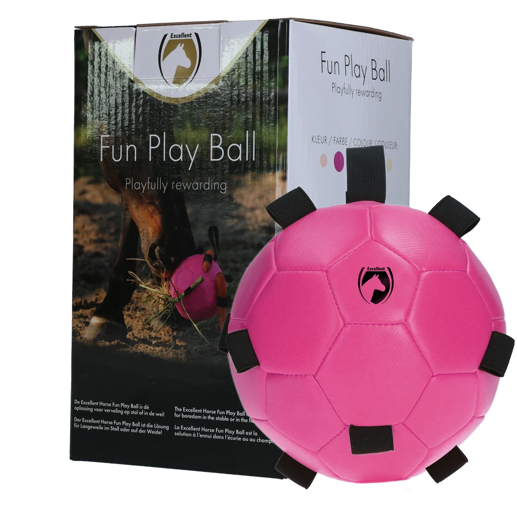 Minge de joacă pentru cai cu benzi elastice, 19 cm, roz – Excellent Horse Fun Play Ball - imagine 1