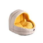Peșteră pentru pisici cu loc de odihnă din fleece și mingiuță de joacă – Minus One Hideaway Cat Cave Yellow