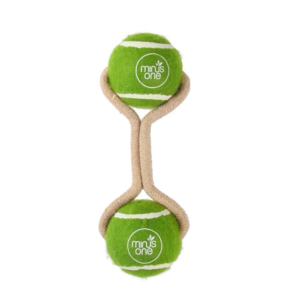 Mingi de tenis cu frânghie, 2 bucăți – Minus One Dog Tennis Ball Rope Toy Double Meadow - imagine 1