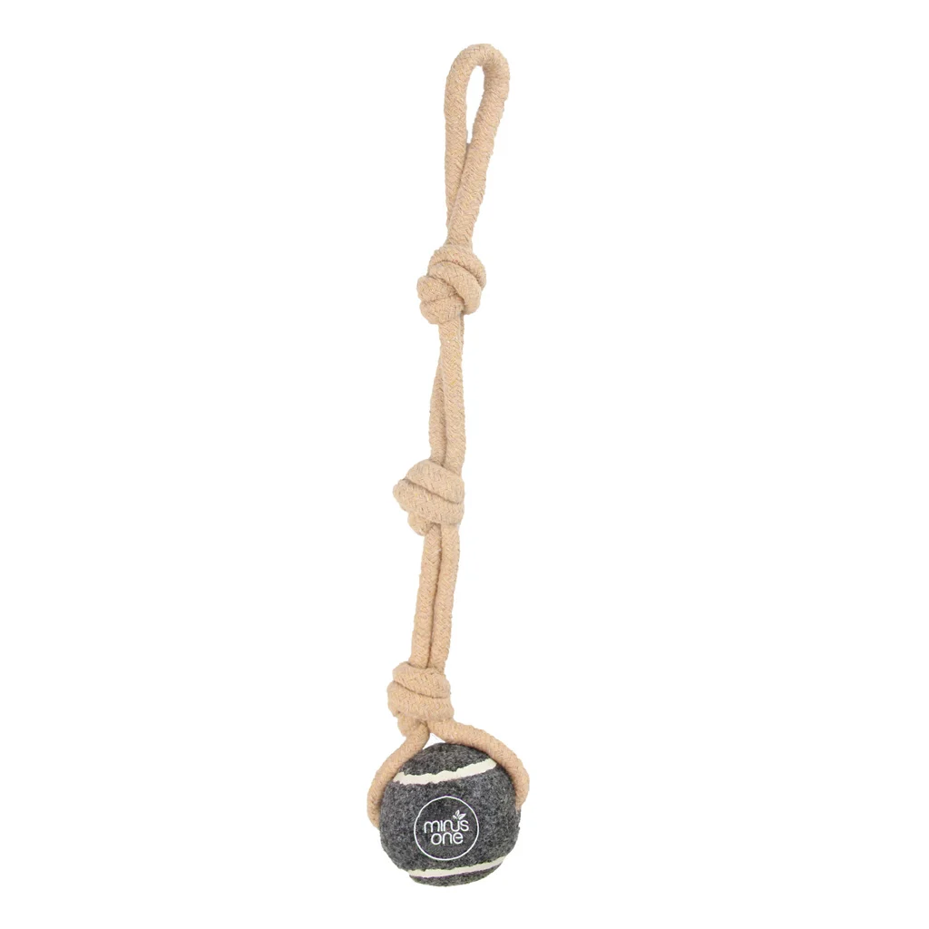 Minge de tenis cu frânghie, gri – Minus One Dog Tennis Ball Rope Toy Single Grey - imagine 1