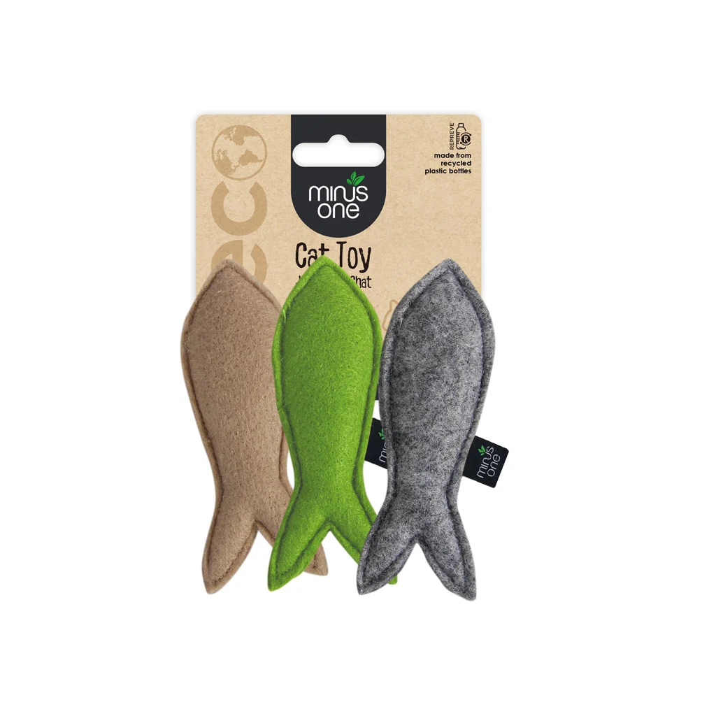 Peștișori de jucărie pentru pisici din pâslă și cu iarbă mâței, 3 bucăți – Minus One Felt Cat Toys Fish 3 pack - imagine 1