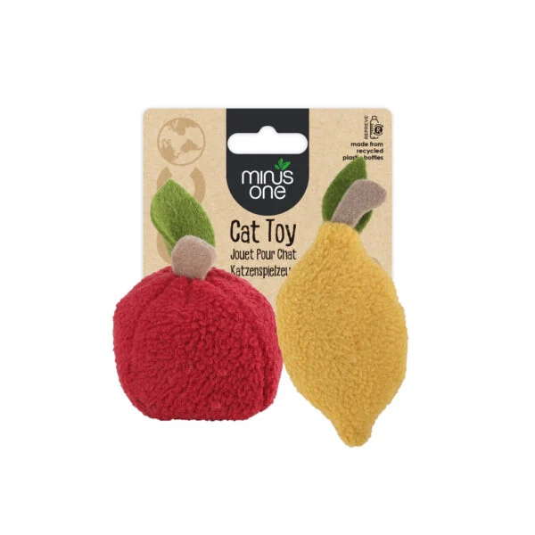 Jucării pentru pisici în formă de fructe, cu iarbă-mâței, lămâie și măr, 2 bucăți – Minus One Fruit Cat Toys Lemon & Apple