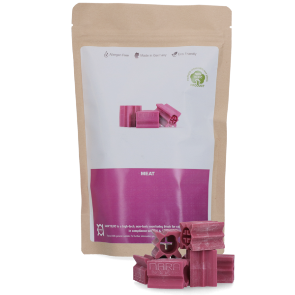Bloc de momeală din plastic pentru șoareci și șobolani, cu aromă de carne, 20 bucăți – Nara Bloc