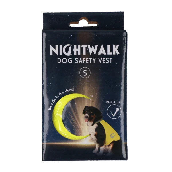 Vestă de siguranță pentru câini cu detalii reflectorizante și închidere cu arici, galbenă, mărimea S – Nightwalk Safety Vest