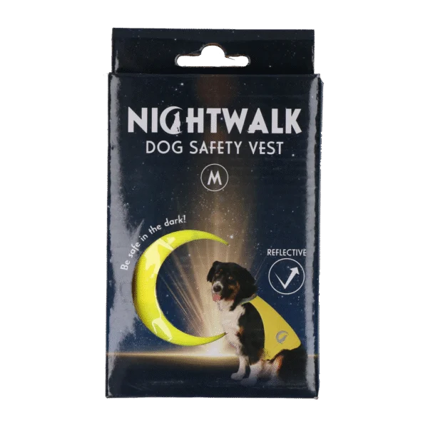 Vestă de siguranță pentru câini cu detalii reflectorizante și închidere cu arici, galbenă M – Nightwalk Safety Vest
