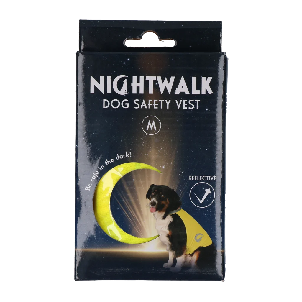 Vestă de siguranță pentru câini cu detalii reflectorizante și închidere cu arici, galbenă M – Nightwalk Safety Vest - imagine 1