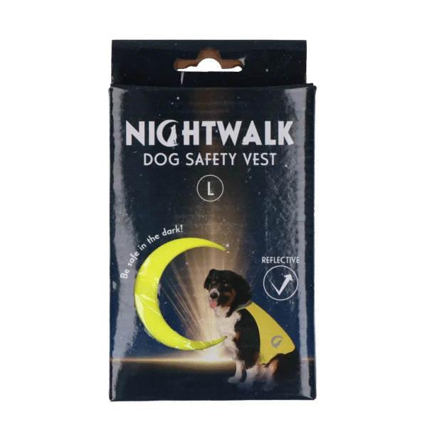 Vestă de siguranță pentru câini cu detalii reflectorizante și închidere cu arici, galbenă L – Nightwalk Safety Vest