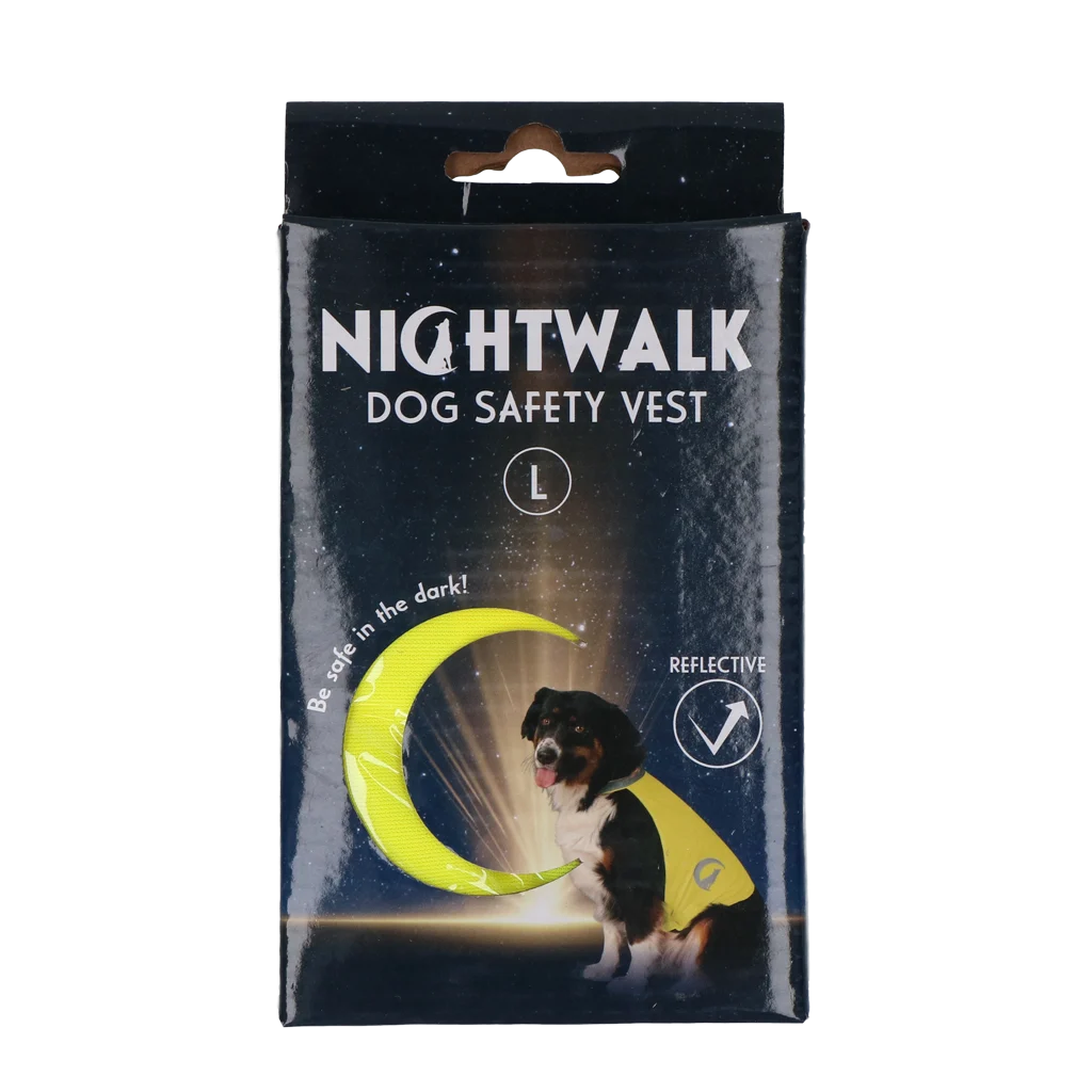 Vestă de siguranță pentru câini cu detalii reflectorizante și închidere cu arici, galbenă L – Nightwalk Safety Vest - imagine 1