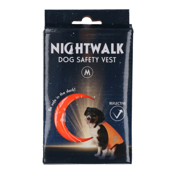 Vestă de siguranță pentru câini, cu detalii reflectorizante și închidere cu arici, portocalie, M – Nightwalk Safety Vest
