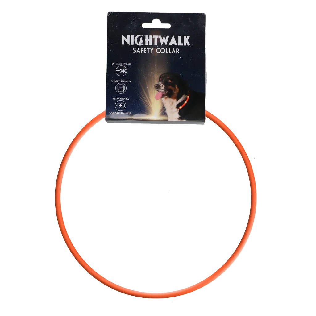 Zgarda luminoasă și reîncărcabilă pentru câini, portocalie – Nightwalk Safety Collar - imagine 1