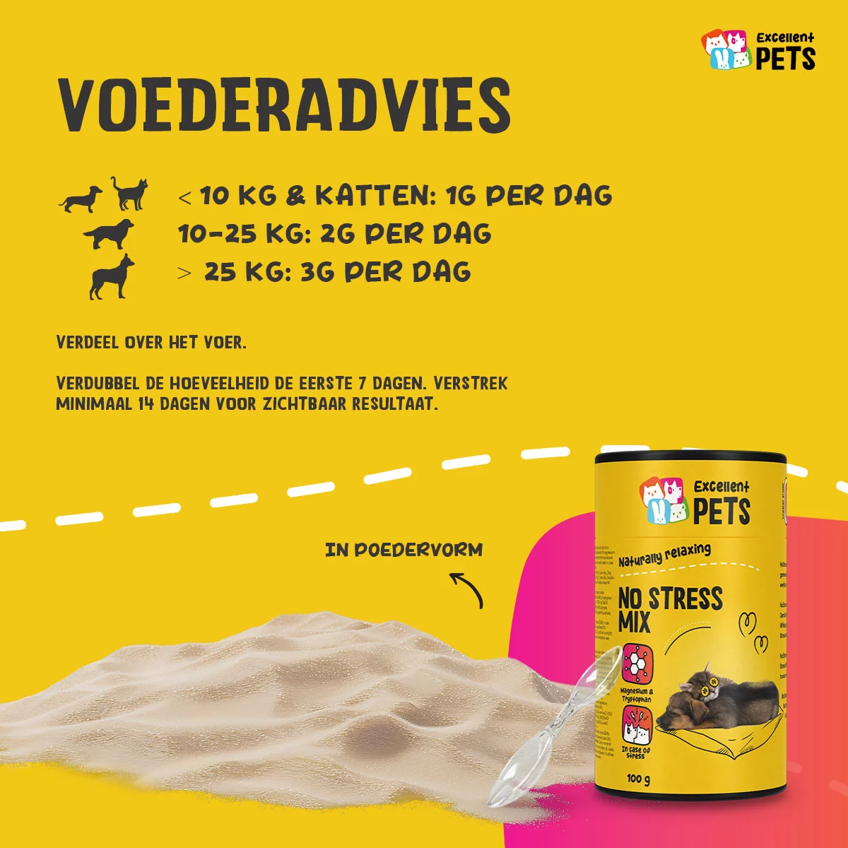 Pulbere suplimentară pentru câini și pisici în situații de stres, 100 g – Excellent Pets No Stress Mix - imagine 3
