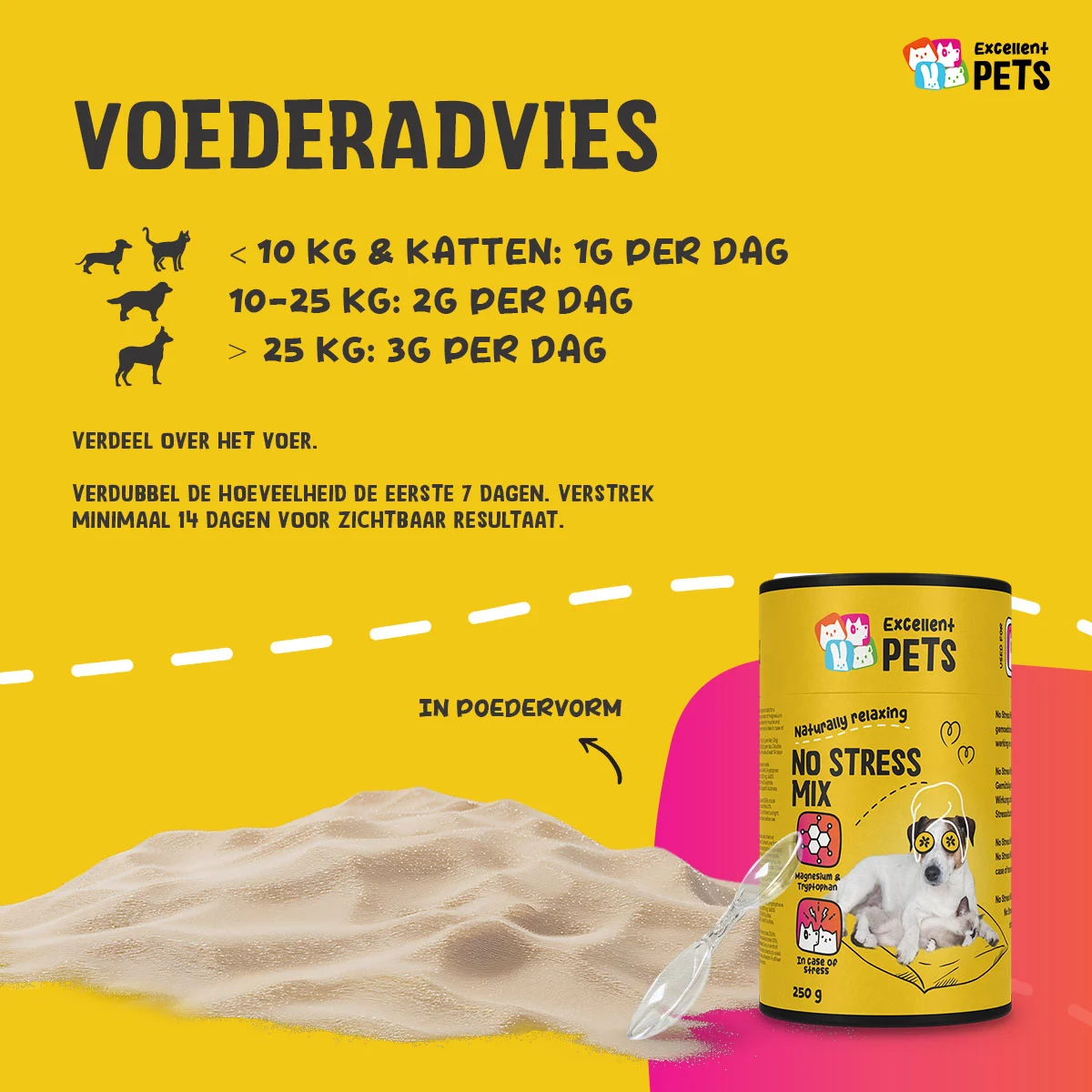 Supliment alimentar pudră pentru câini și pisici în perioade de stres, 250 g – Excellent Pets No Stress Mix - imagine 3