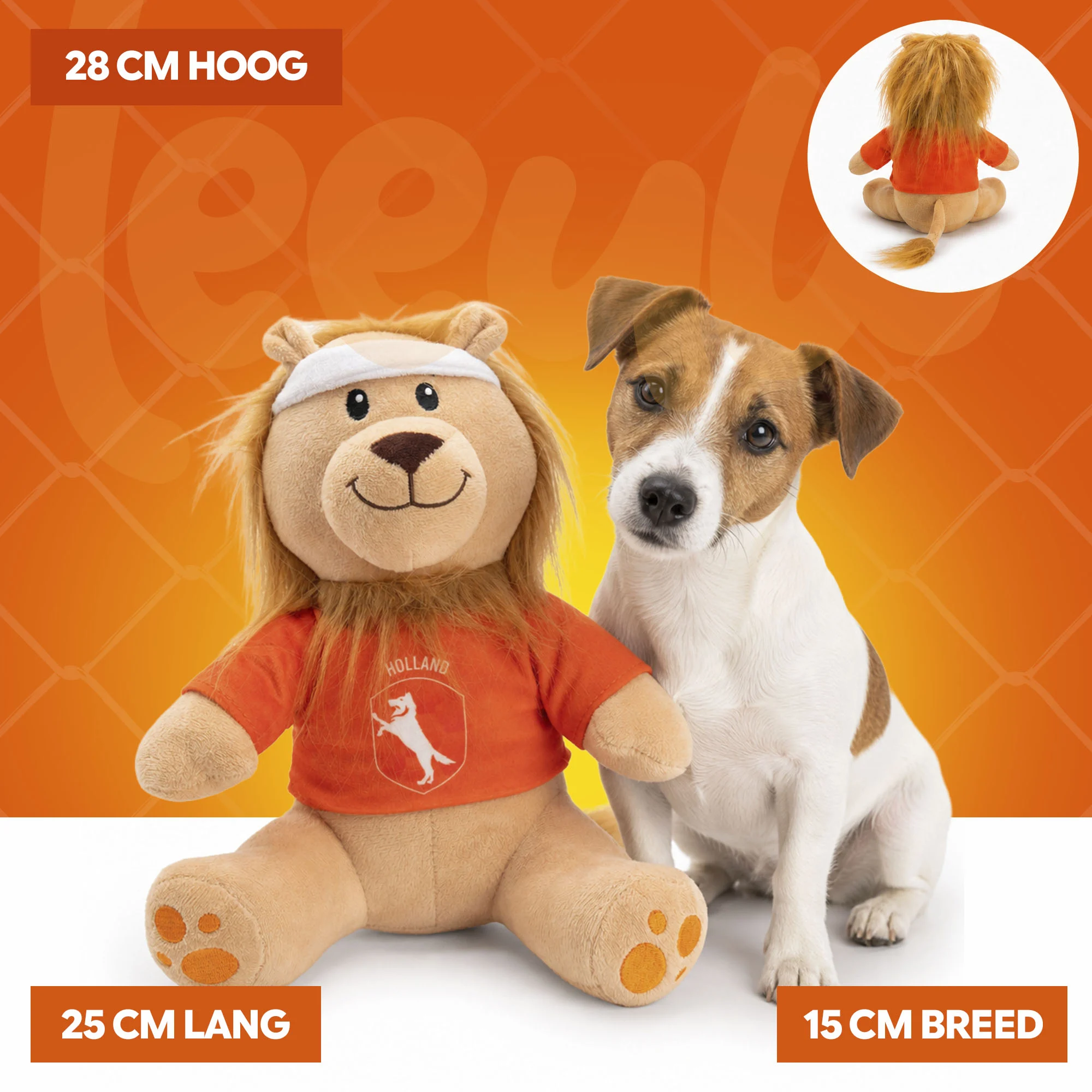 Jucărie de pluș pentru câini, leu, portocaliu, 28 cm – Holland Oranje Leeuw M - imagine 5
