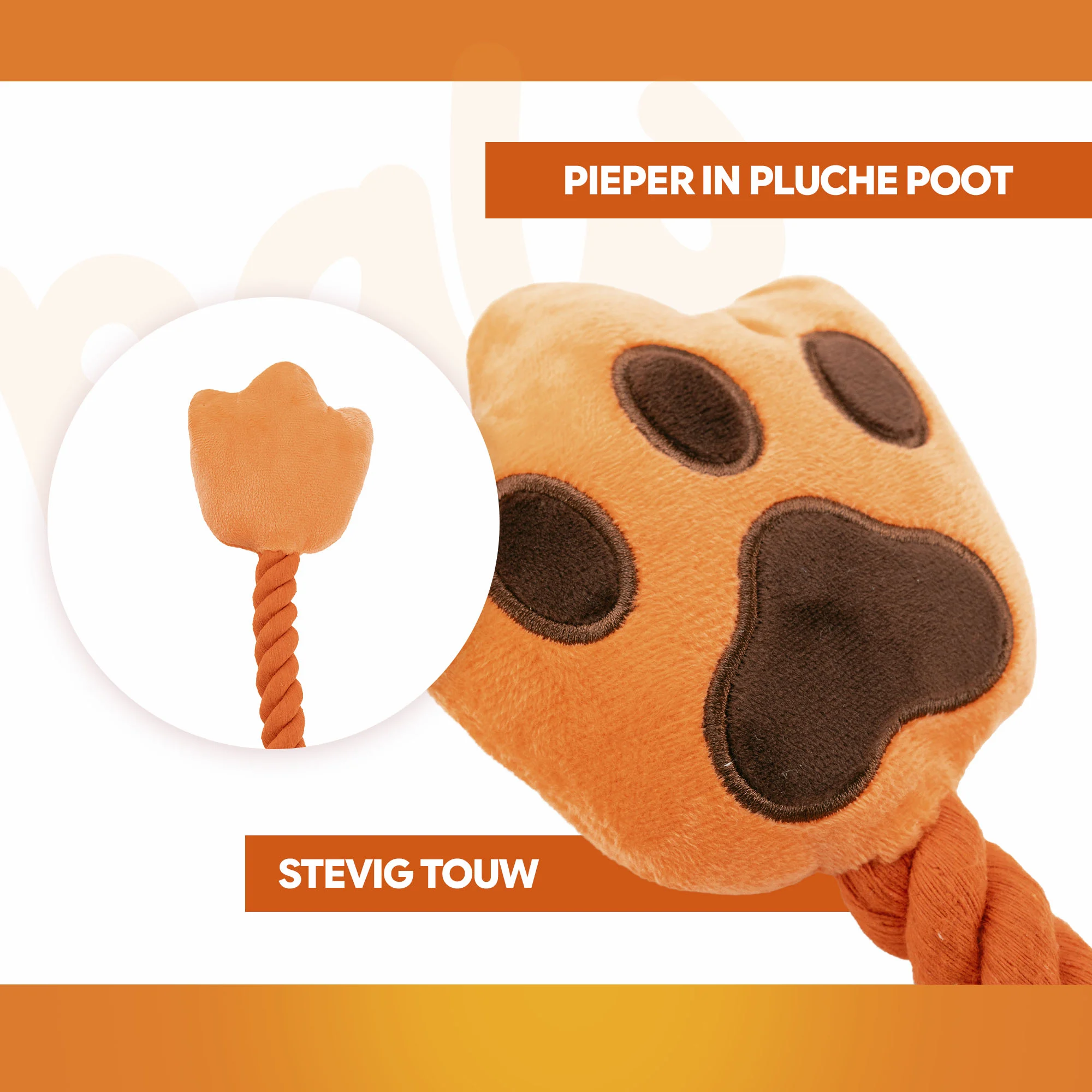 Jucărie de tras pentru câini, în formă de mână, cu frânghie din bumbac și piuitor – Holland Oranje High Five - imagine 3