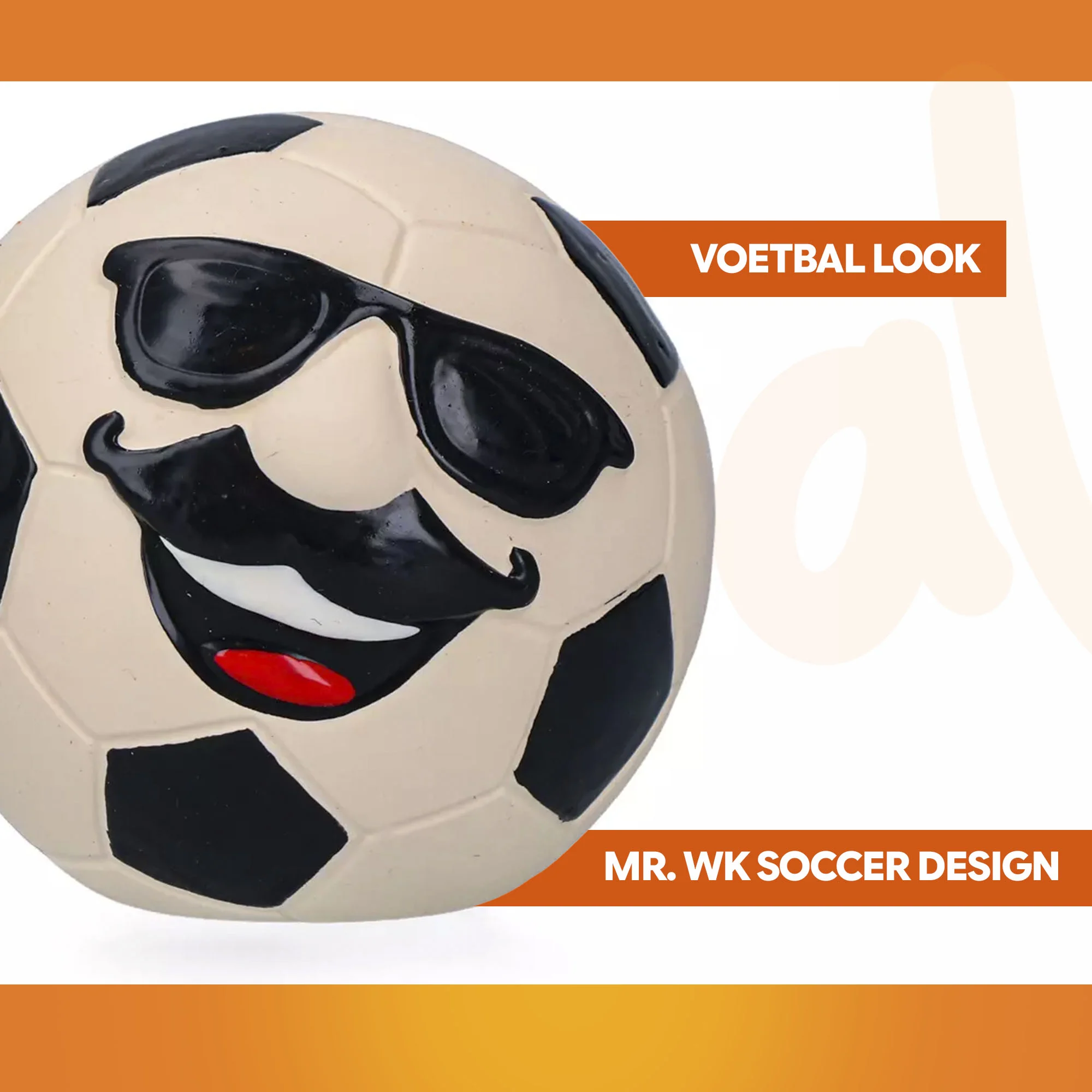 Jucărie pentru câini din latex cu chițăitoare, portocalie, M – Holland Mr. WK Soccer - imagine 3
