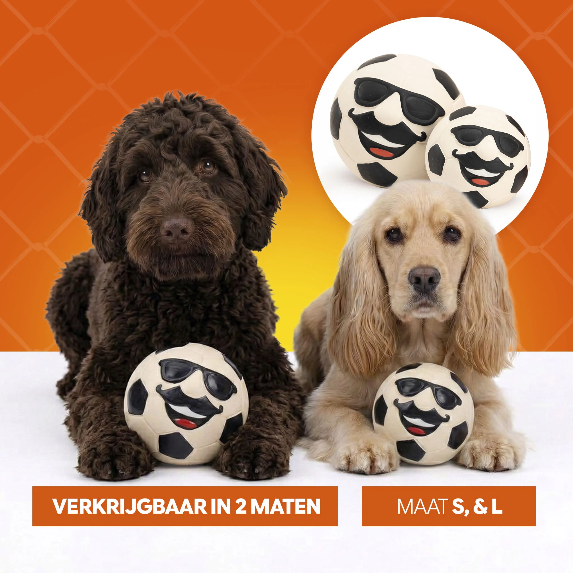 Jucărie pentru câini din latex cu chițăitoare, portocalie, M – Holland Mr. WK Soccer - imagine 6