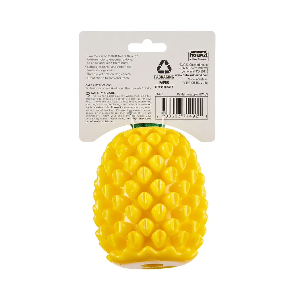 Jucărie de ros cu frânghie și aromă de fructe – Outward Hound (Kyjen) Dental Pineapple - imagine 3