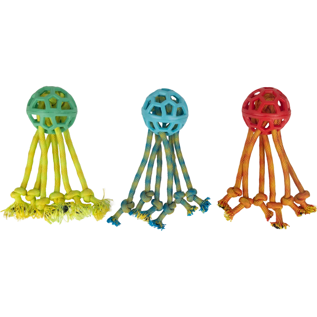 Minge pentru câini cu frânghii, pentru jocuri de tras, asortată – Pawise Play-N-Tug Rope Octopus - imagine 1