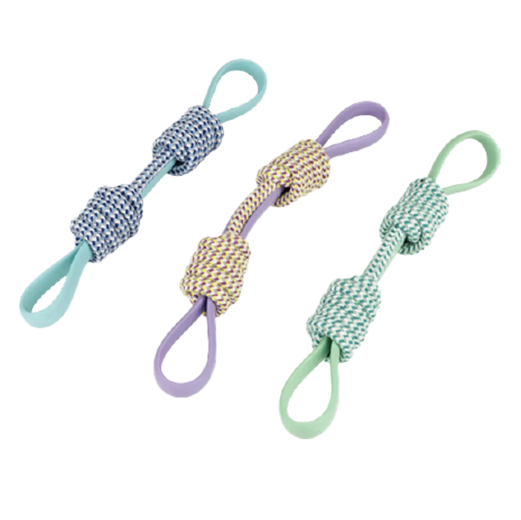Jucărie de tras pentru câini din plastic și frânghie, assorti – Pawise Play-N-Tug Twin Tug - imagine 1