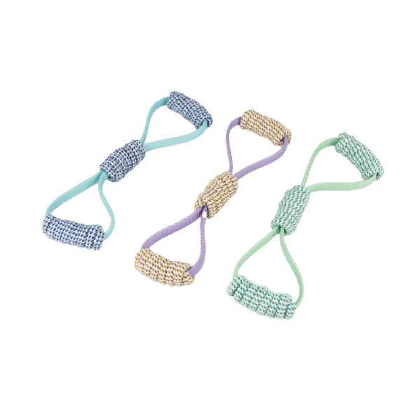 Jucărie de tras pentru câini, în formă de opt, din frânghie și plastic, assortată – Pawise Play-N-Tug Rope 8