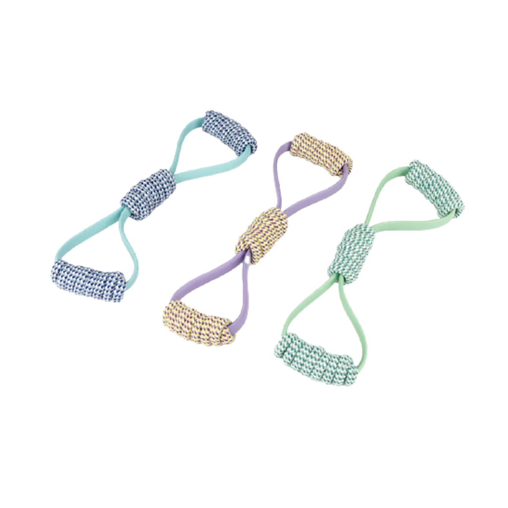 Jucărie de tras pentru câini, în formă de opt, din frânghie și plastic, assortată – Pawise Play-N-Tug Rope 8 - imagine 1