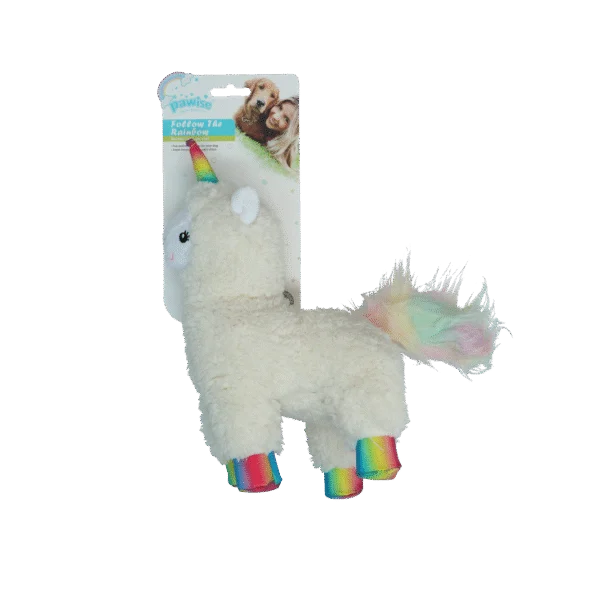 Jucărie de pluș pentru câini, lamă cu coroniță și chițăitor – Pawise Sequine Pet Lama