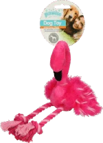 Jucărie de pluș Flamingo pentru câini, cu piuitor și picioare din frânghie, roz, aprox. 38 x 20 x 10 cm – Pawise Flamingo L