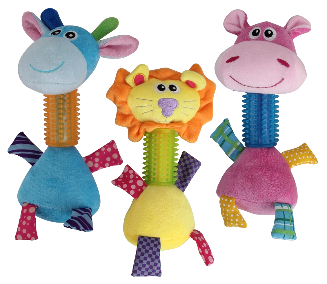 PAWI15144_PAWI15145_PAWI15146GROEP.png Jucărie de pluș pentru câini, Hipopotam cu chițăitoare, 26 cm – Pawise Puppy Long Neck Hipopotam - imagine 1