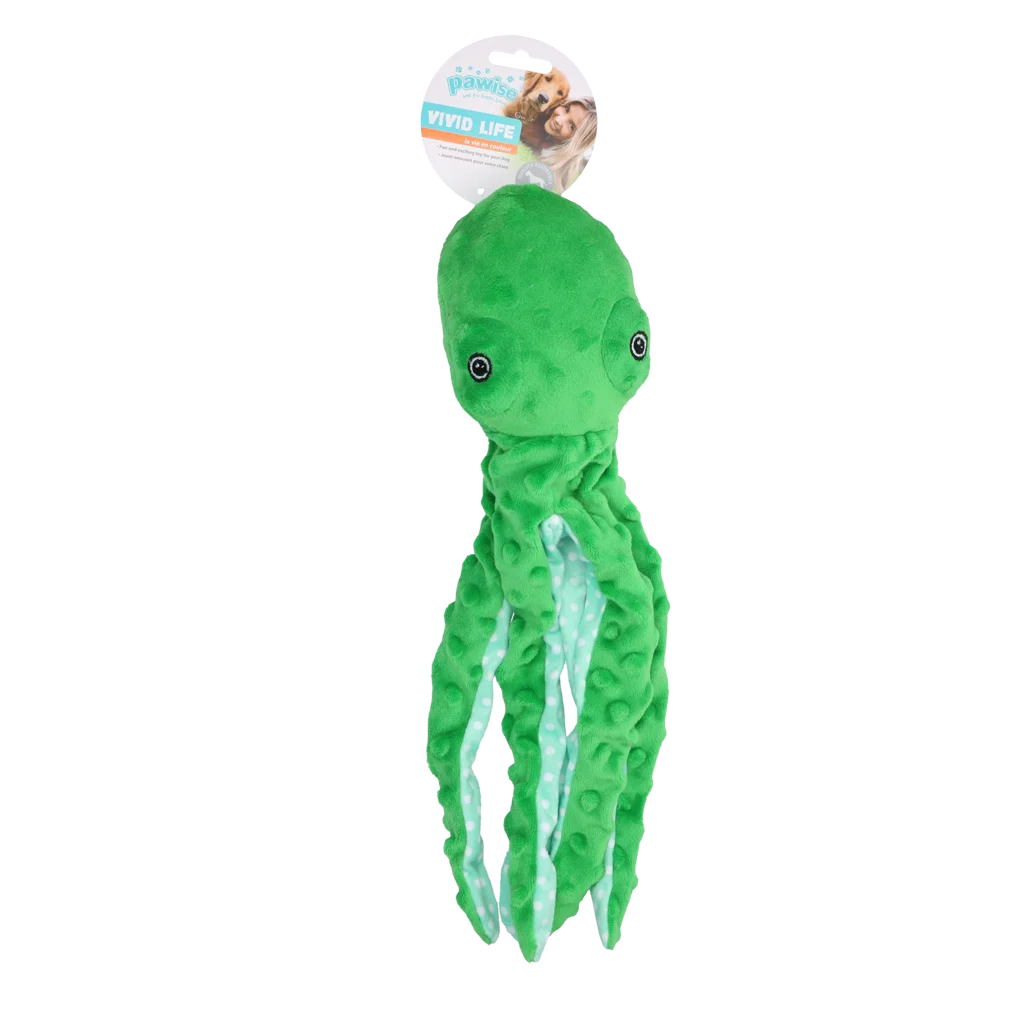 Jucărie de pluș pentru câini, caracatiță cu piuitoare, sortiment, S – Pawise Multicolor Plush Octopus (3 colour assorted) S - imagine 4