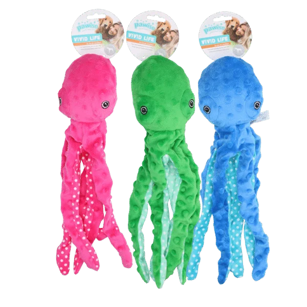 Jucărie de pluș pentru câini, caracatiță cu piuitoare, culori asortate, M – Pawise Multicolor Plush Octopus (3 colour assorted) M