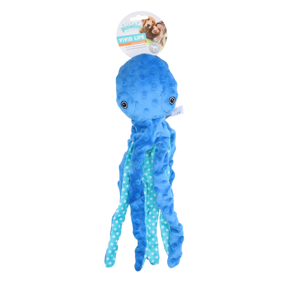 Jucărie de pluș pentru câini, caracatiță cu piuitoare, culori asortate, M – Pawise Multicolor Plush Octopus (3 colour assorted) M - imagine 3