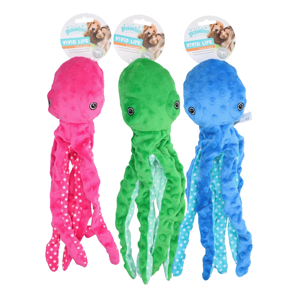 Jucărie de pluș pentru câini, caracatiță cu piuitoare, culori asortate, L – Pawise Multicolor Plush Octopus (3 colour assorted) L - imagine 1