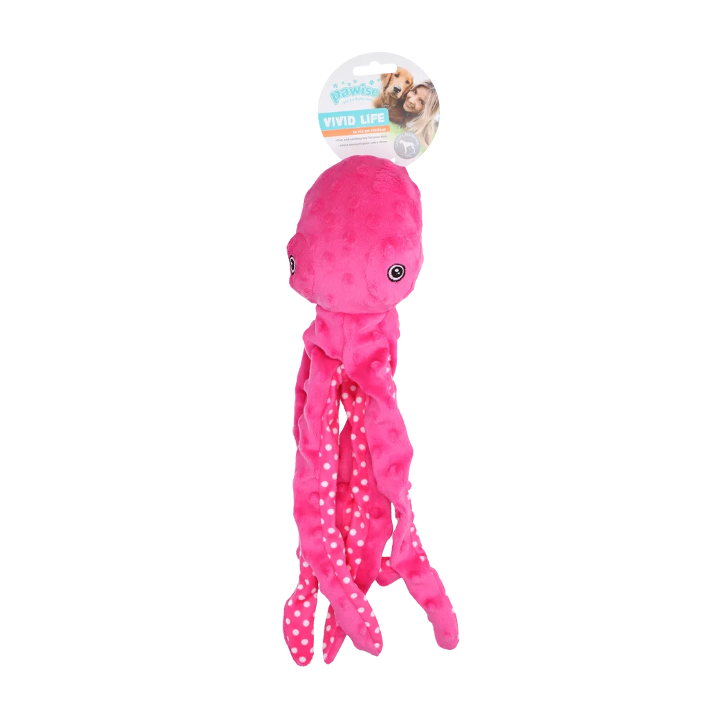 Jucărie de pluș pentru câini, caracatiță cu piuitoare, culori asortate, L – Pawise Multicolor Plush Octopus (3 colour assorted) L - imagine 2