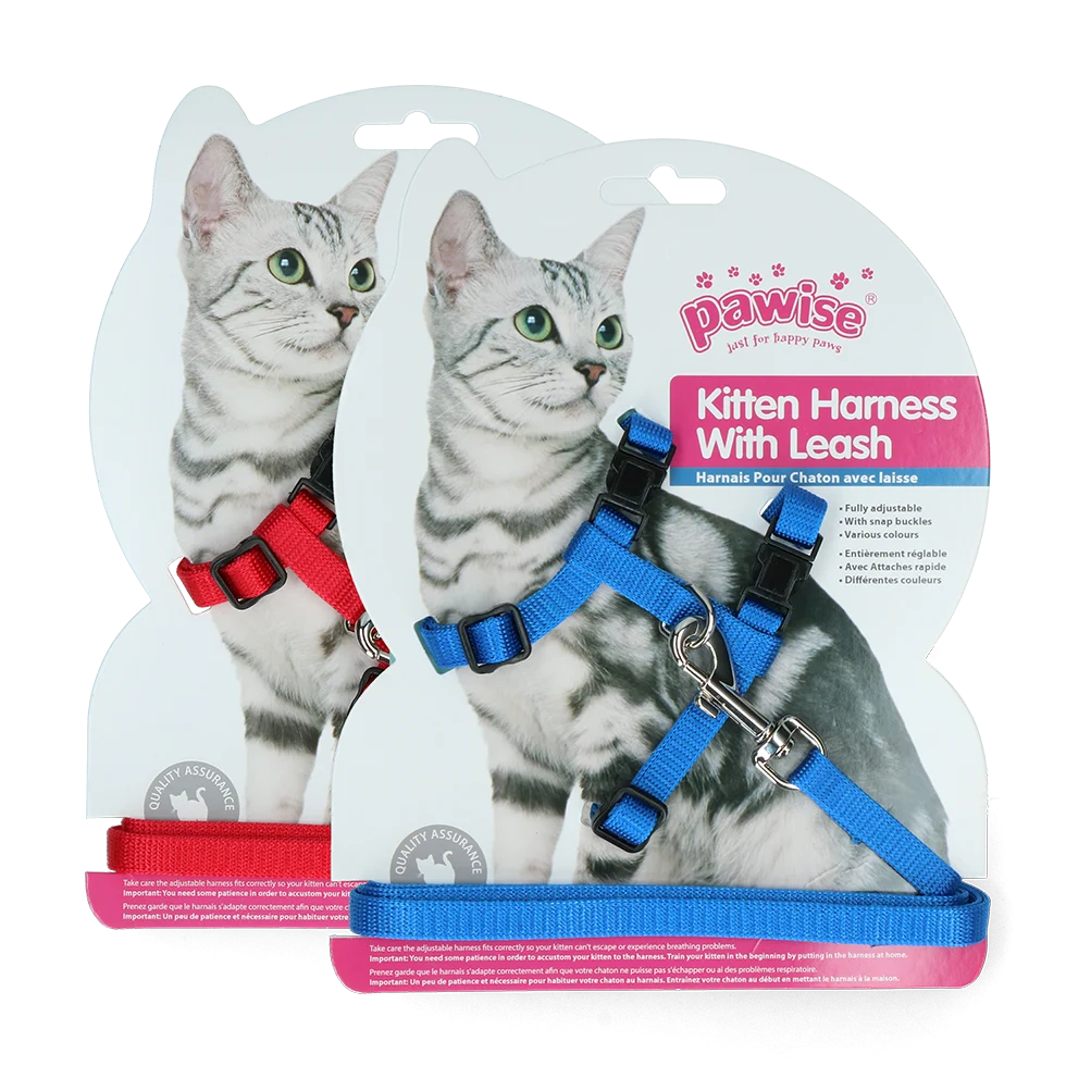Ham pentru pisoi cu lesă, mărimea S, roșu sau albastru assorti – Pawise Kitten Harness With Leash - imagine 1