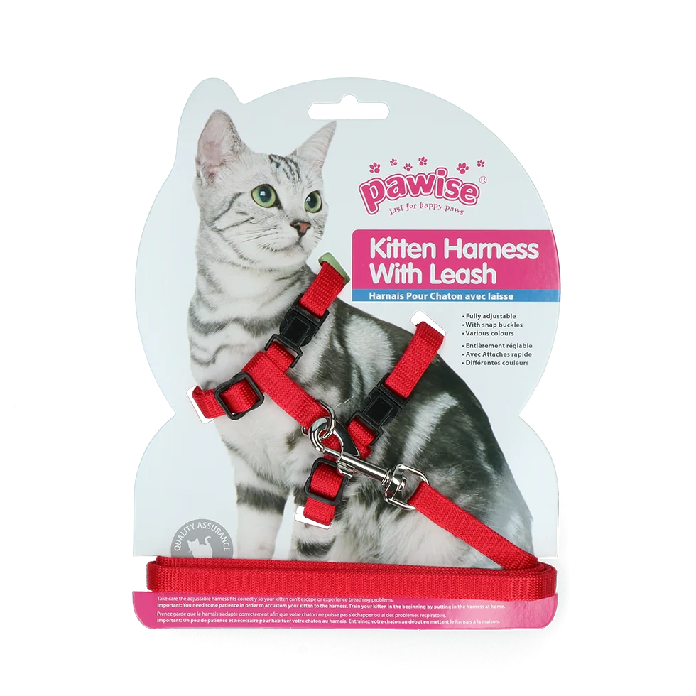 Ham pentru pisoi cu lesă, mărimea S, roșu sau albastru assorti – Pawise Kitten Harness With Leash - imagine 2
