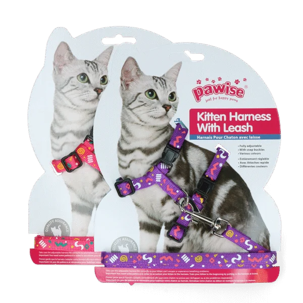 Ham pentru pisici cu lesă S, roz sau mov livrat aleatoriu – Pawise Kitten Harness With Leash