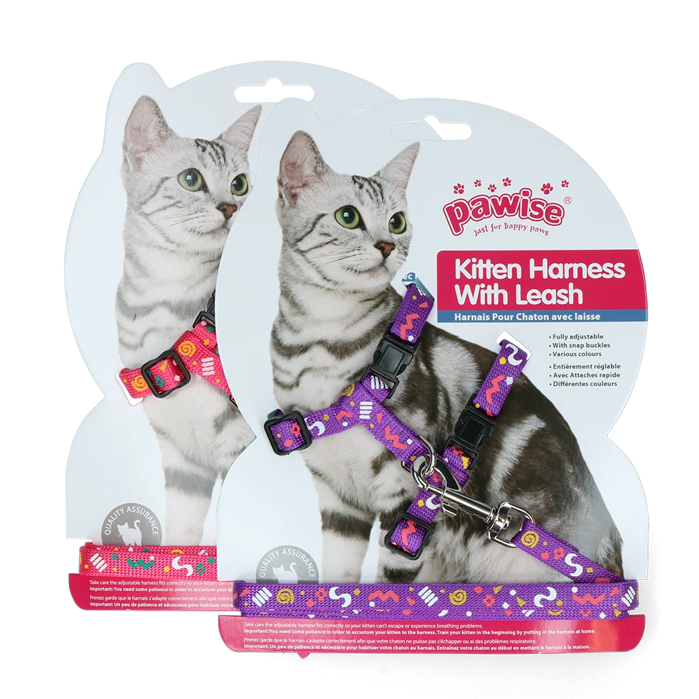 Ham pentru pisici cu lesă S, roz sau mov livrat aleatoriu – Pawise Kitten Harness With Leash - imagine 1