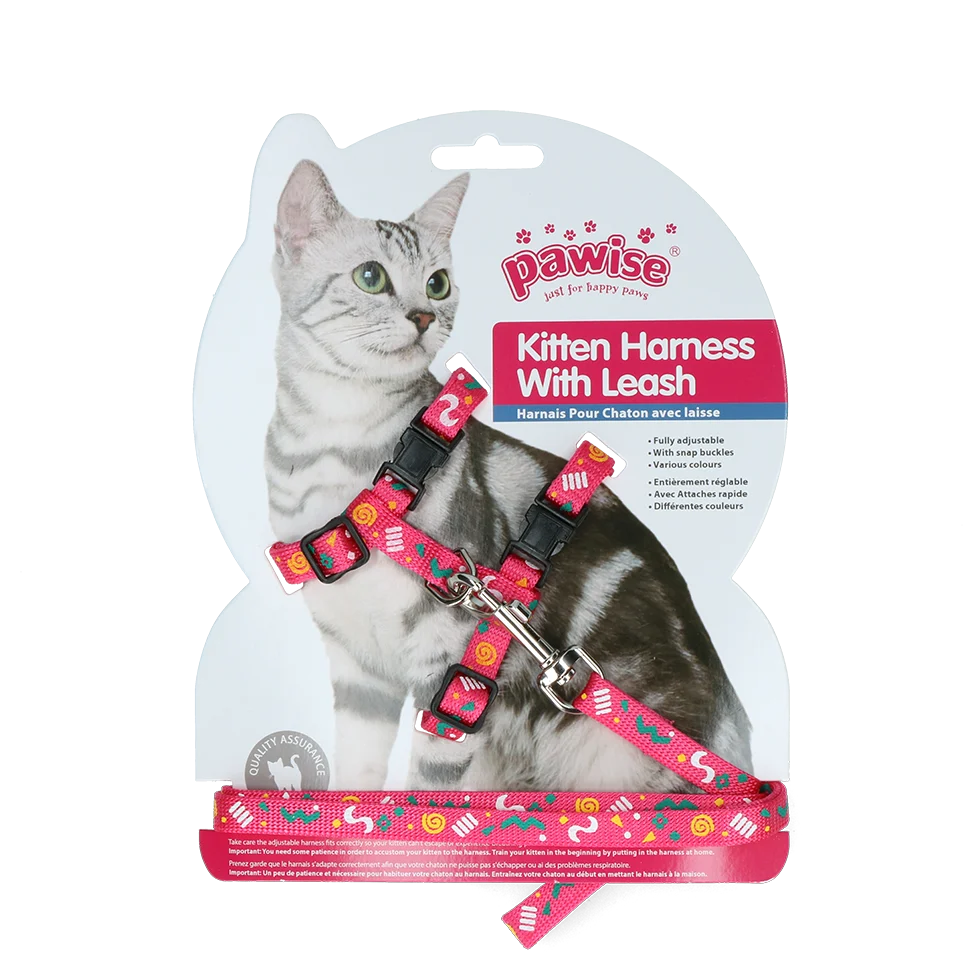 Ham pentru pisici cu lesă S, roz sau mov livrat aleatoriu – Pawise Kitten Harness With Leash - imagine 2