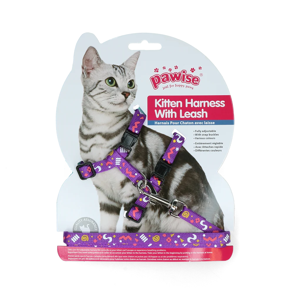 Ham pentru pisici cu lesă S, roz sau mov livrat aleatoriu – Pawise Kitten Harness With Leash - imagine 3