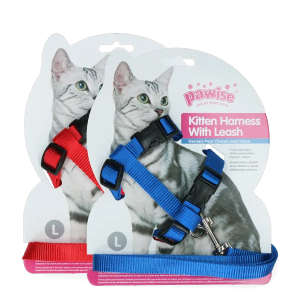 Ham pentru pisoi cu lesă, mărimea L, roșu sau albastru assorti – Pawise Kitten Harness With Leash