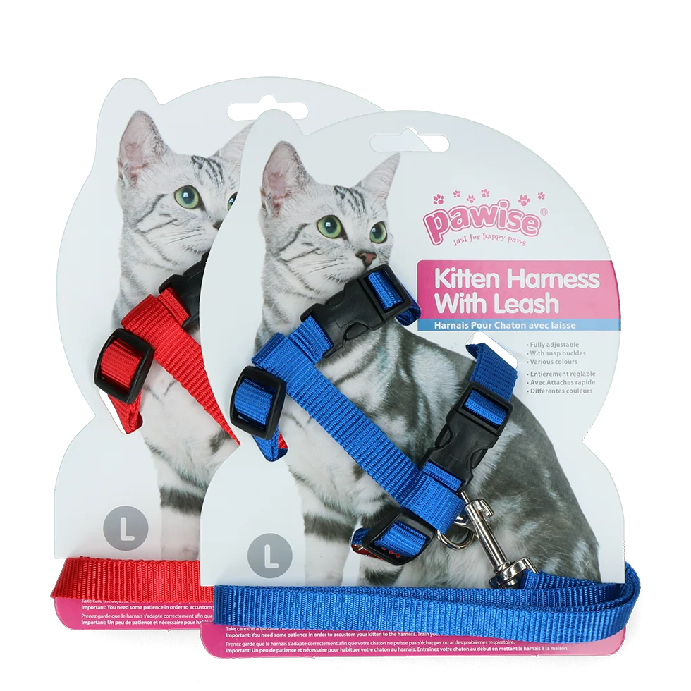 Ham pentru pisoi cu lesă, mărimea L, roșu sau albastru assorti – Pawise Kitten Harness With Leash - imagine 1